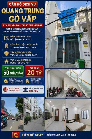 Chính chủ bán gấp tòa căn hộ 125m2 quang trung, gò vấp, 13 7507741