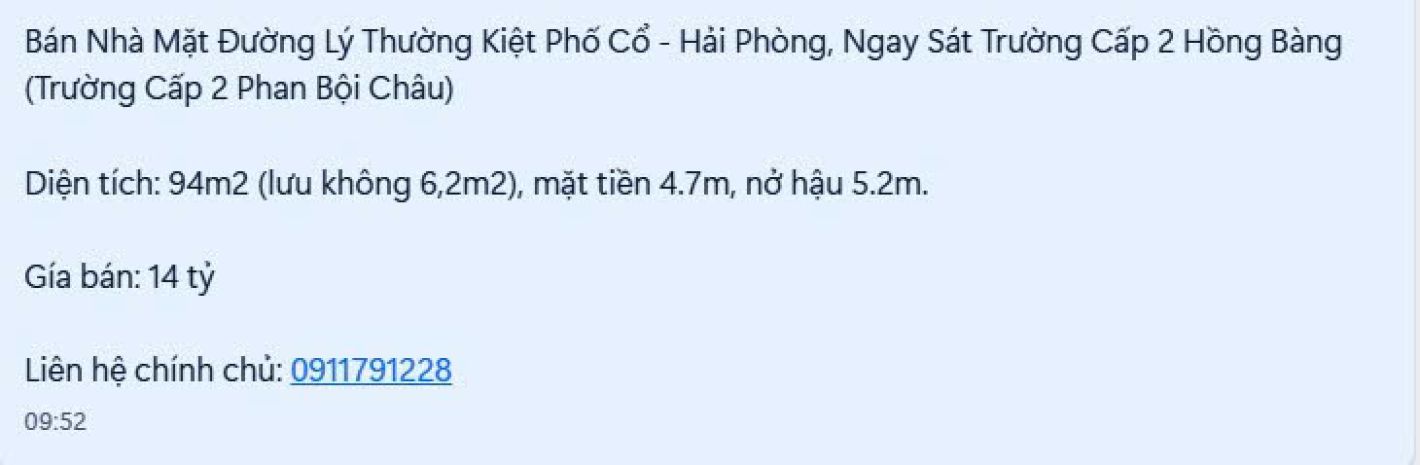Bán nhà mặt đường lý thường kiệt phố cổ - hải phòng, ngay 7510696