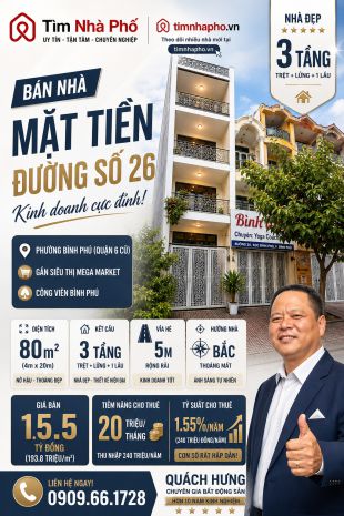 Bán nhà mt đường số 26 bình phú quận 6 - 3 tầng - hđt cao - 7514066