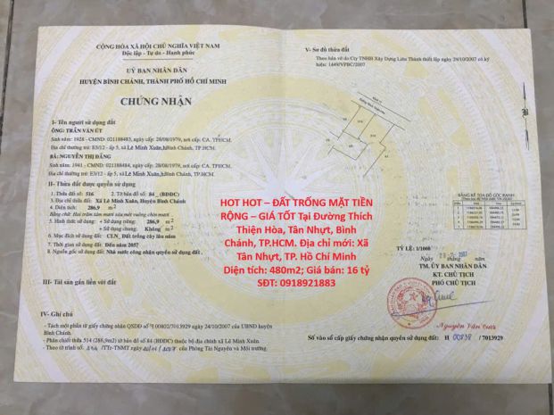 Hot hot  đất trống mặt tiền rộng  giá tốt tại đường thích 7515625