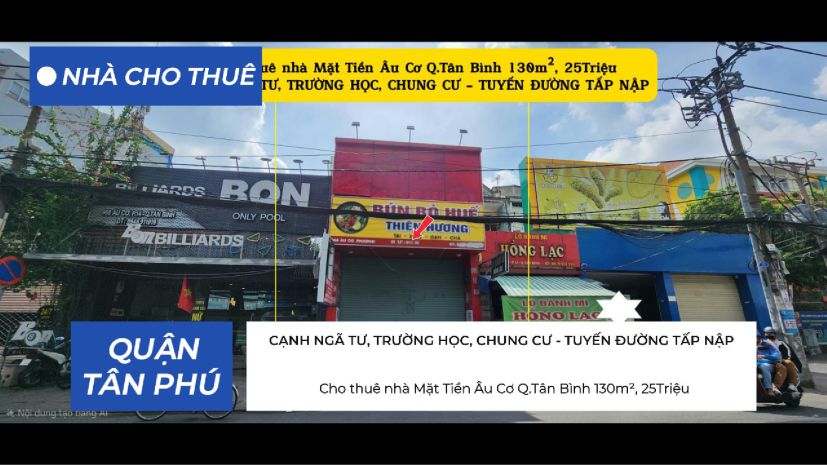 Cho thuê nhà mặt tiền âu cơ q.tân bình 130m², 25triệu, cạnh 7519817