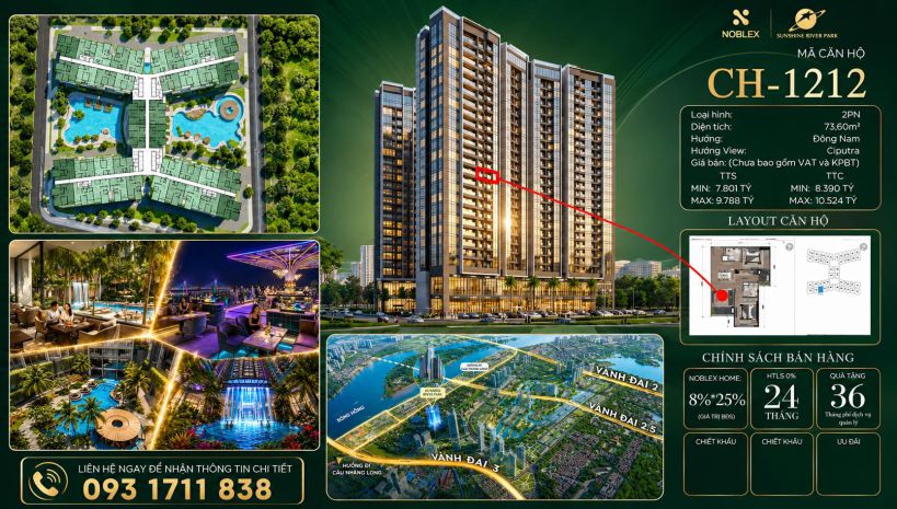Chung cư sunshine river park  o93 1711 838 căn  2 ngủ view 7526898