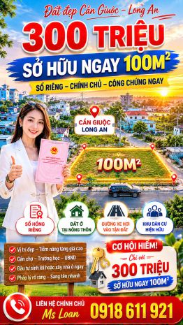Bán gấp đất sổ riêng long an 100m² giá chỉ 300 triệu 7527684
