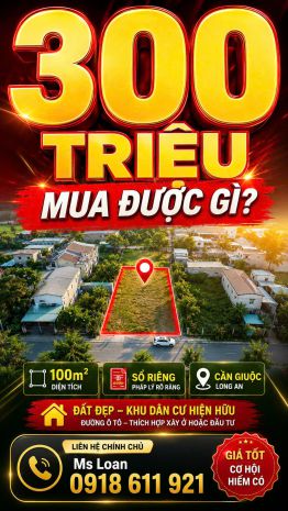 Bán gấp đất sổ riêng long an 100m² giá chỉ 300 triệu 7527687