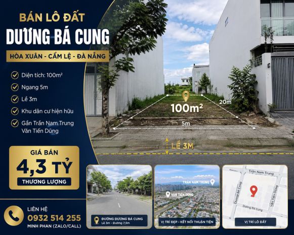 Bán nhanh lô đất dương bá cung cẩm lệ 100m2 khu dân cư đẹp 7528267