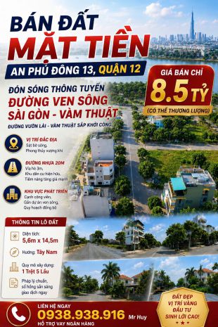 Bán đất mặt tiền an phú đông 13 quận 12  đón sóng thông 7539488