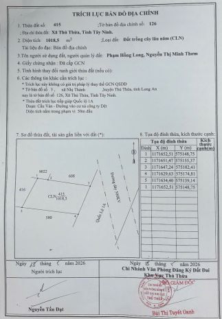 Chủ gửi bán lô đất cách mặt tiền quốc lộ 1a 40m. vi trí 7546440