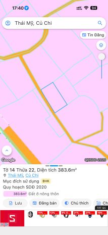 Đất nền củ chi - đường 65 thái mỹ - 383.6m2 giá đầu tư chỉ 7548217