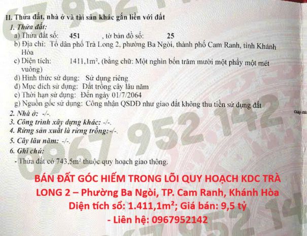 Bán đất góc hiếm trong lõi quy hoạch kdc trà long 2 7548342