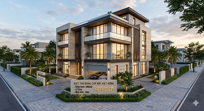 Bán biệt thự việt hưng 200m2- 3 tầng thô- mặt tiền 10m-  ở 7550279