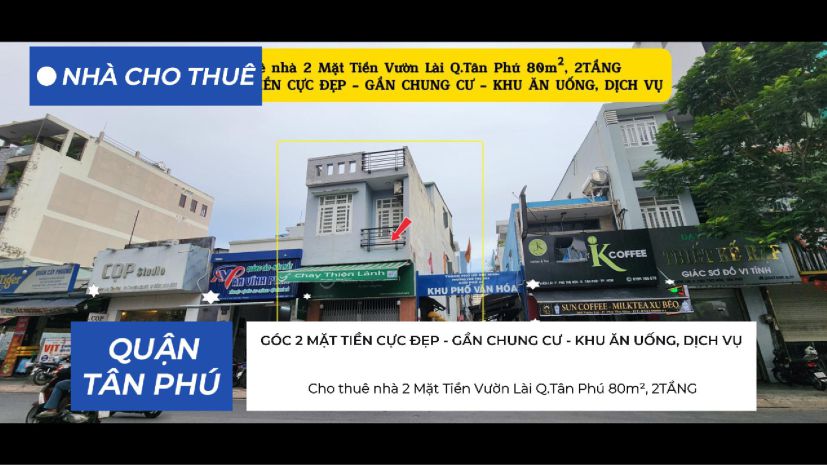 Cho thuê nhà 2 mặt tiền vườn lài q.tân phú 80m², 2tầng, 7550859