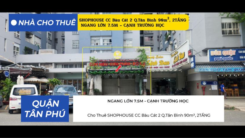 Cho thuê shophouse cc bàu cát 2 q.tân bình 90m², 2tầng, 7550870
