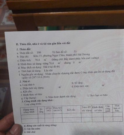 Chính chủ bán đất phường ngọc châu, tp. hải dương, hải dương 7556304