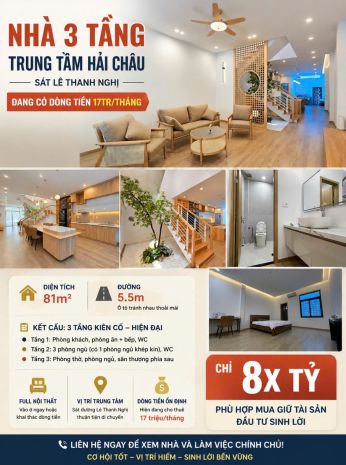 Nhà 3 tầng trung tâm hải châu  dòng tiền 17 triệutháng 7560088