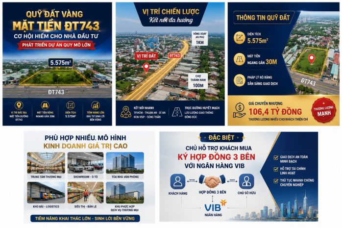 Đất vàng mặt tiền đt743  5.575m² phường an phú  thuận an 7562999