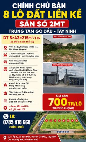 Chính chủ bán 8 lô đất liền kề sẵn sổ 2mt trung tâm gò 7563094