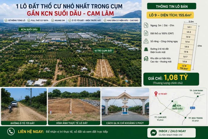 Đất nền thổ cư kcn suối dầu, cam lâm 7563175