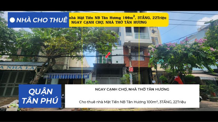Cho thuê nhà mặt tiền nb tân hương 100m², 3tầng, 22triệu, 7571724