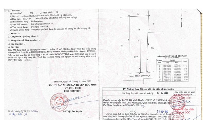 Bán gấp đất thổ cư 607m² đông thạnh, hóc môn, sổ đỏ 23 tỷ. 7573397