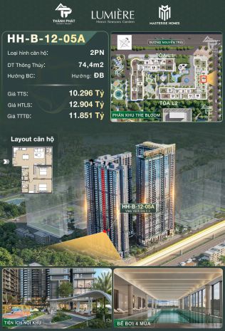 Căn 1pn view công viên nội khu 53m² tại lumière hanoi 7575147