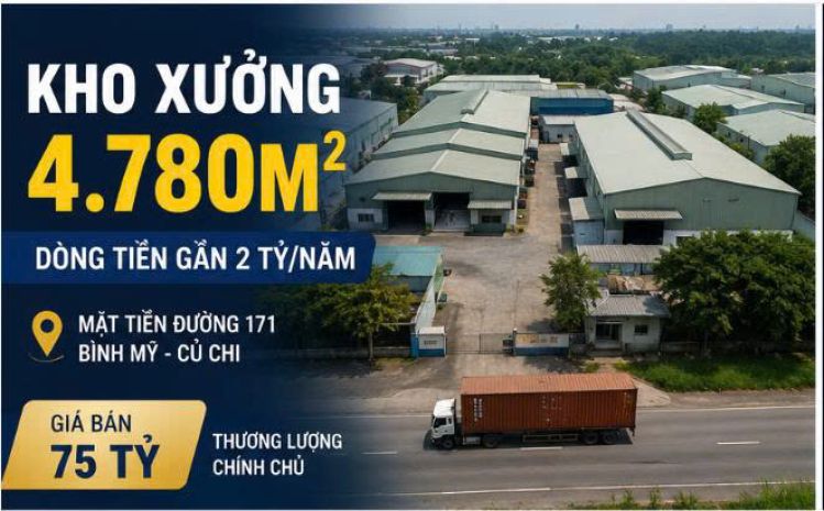 Kho xưởng 4.780m² bình mỹ củ chi  dòng tiền gần 2 tỷnăm 7579673