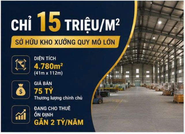 Kho xưởng 4.780m² bình mỹ củ chi  dòng tiền gần 2 tỷnăm 7579677