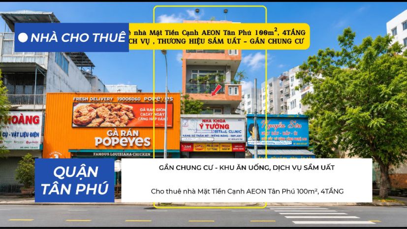Cho thuê nhà mặt tiền cạnh aeon tân phú 100m², 4tầng - khu 7581901