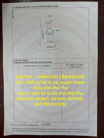 Hot hot  chính chủ cần bán đất full thổ cư xã tu vũ, huyện 7597864