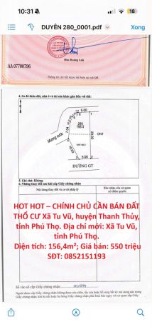 Hot hot  chính chủ cần bán đất thổ cư xã tu vũ, huyện 7597898