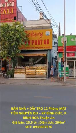 Bán nhà + dãy trọ 12 phòng mặt tiền nguyễn du  kp bình 7604674