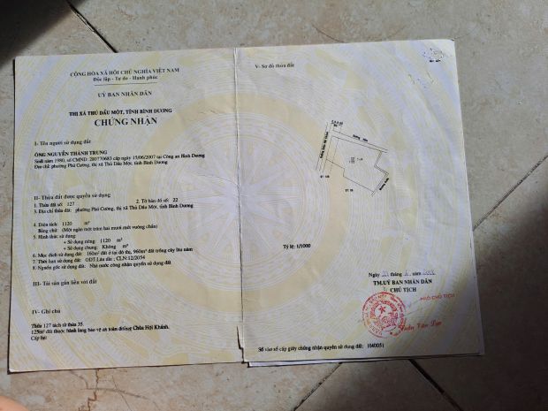 Cần bán đât phường phú cường, thị xã thủ dầu một, tỉnh bình 7612708