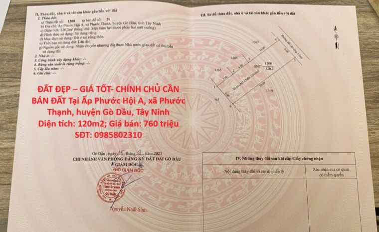 Đất đẹp  giá tốt- chính chủ cần bán đất tại ấp phước hội 7613248