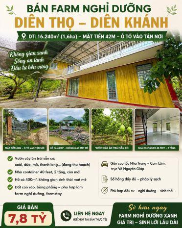 Bán farm diên thọ 1.7ha giá siêu rẻ 480km2. có sẳn cơ sở 7616292