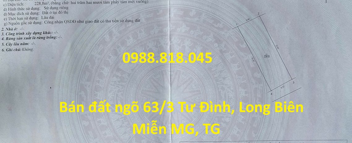 Chính chủ bán đất phân lô ngõ 63 tư đình, phường long biên, 7623396