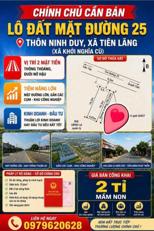 Chỉ hơn 2 tỷ  sở hữu ngay lô đất 2 mặt tiền đẹp tại tiên 7624865