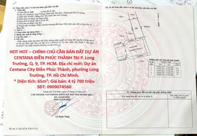 Hot hot  chính chủ cần bán đất dự án centana điền phúc 7626561