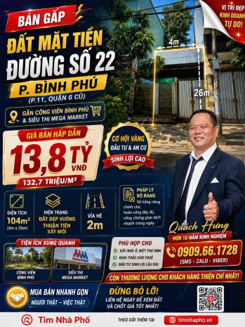 Nhà c4 đất mặt tiền khu bình phú  104m² - vuông đẹp - 7626778