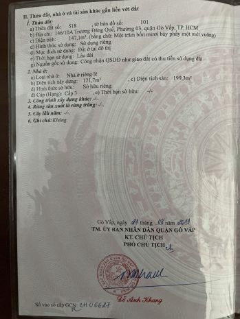 Cần bán gấp mảnh đất dãy nhà trọ ở gò vấp chính chủ 7627426