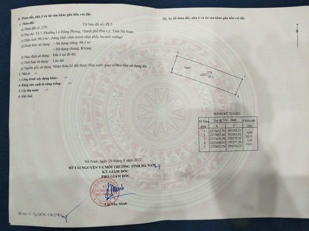 Chính chủ bán đất đẹp phường lê hồng phong  tp. phủ lý, hà 7631853