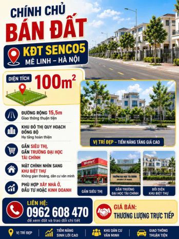 Chính chủ bán đất 100m² kđt senco5 mê linh  hà nội vị trí 7634237