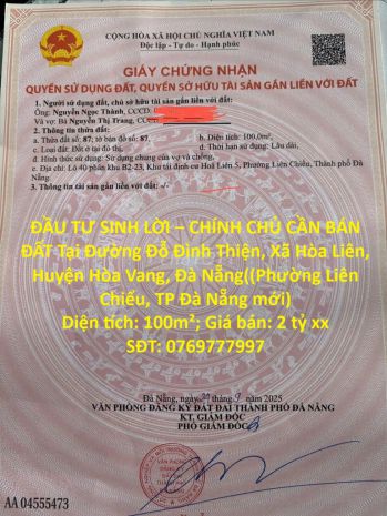 Đầu tư sinh lời  chính chủ cần bán đất tại  xã hòa liên, 7637173