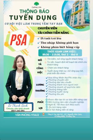 Cathay life tuyển dụng tư vấn viên bảo hiểm 7643068