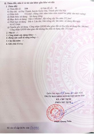 Bán đất đại thành, quốc oai. diện tích 552m giá chỉ 20,5 tỷ 7646823