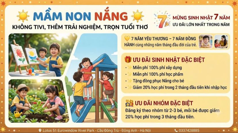 Tuyển sinh năm học mới tại mầm non nắng  không tivi, thêm 7661213