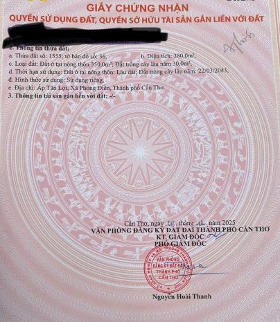 Bán đất thổ cư 350m2 tại xã  phong điền , cần thơ  giá tốt 7697914