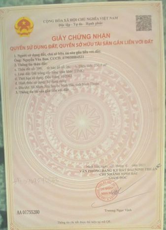 Bán lô đất nhơn hải, ninh hải, ninh thuận cũ nay thuộc xã 7700543