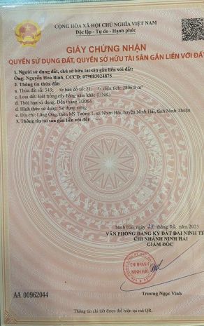 Đất 2 mặt tiền  nhơn hải, ninh hải, ninh thuận cũ nay thuộc 7700546
