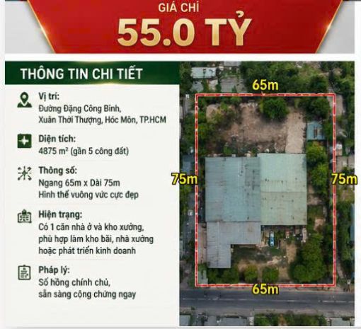 Kho xưởng 4875m2 đặng công bỉnh, xuân thới thượng, hóc môn. 7702846