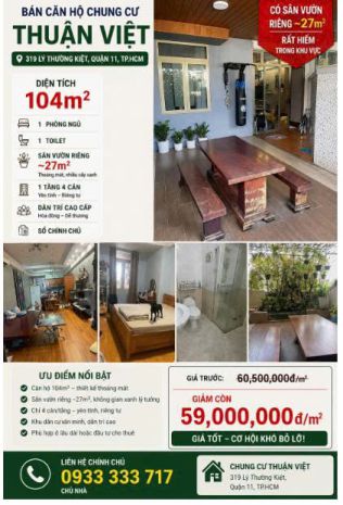 Bán căn hộ chung cư thuận việt  319 lý thường kiệt, quận 11 7709015
