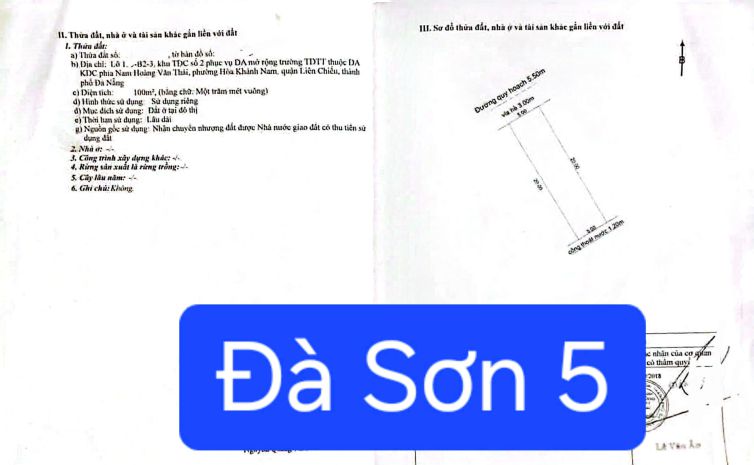 Bán đất mt đường đà sơn 5 - cạnh đh duy tân 7710181